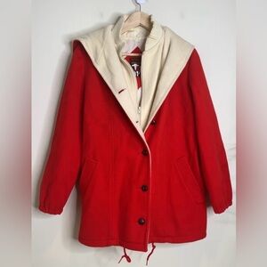 Mackintosh Vestcoat | Vintage Red Ivory Hooded Zip Button Wool Peacoat Jacket 8